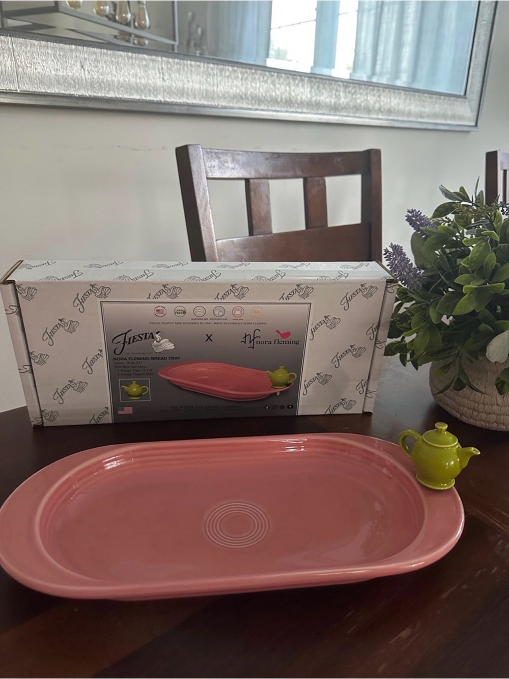 Fiesta Pink Serving Tray with Lime Accent Teapot
